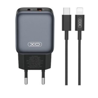 XO L154 Φορτιστής με Θύρα USB-A και Θύρα USB-C και Καλώδιο USB-C - Lightning 20W Quick Charge 2.0 / Quick Charge 3.0 Μαύρος