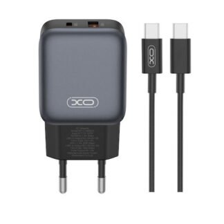 XO L156 Φορτιστής GaN με Θύρα USB-A και Θύρα USB-C και Καλώδιο USB-C - USB-C 30W Μαύρος