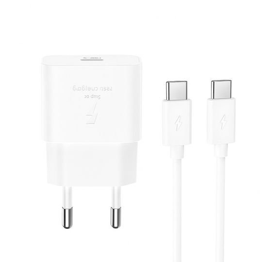 XO L167 Φορτιστής με Θύρα USB-C και Καλώδιο USB-C - USB-C 20W Power Delivery Λευκός