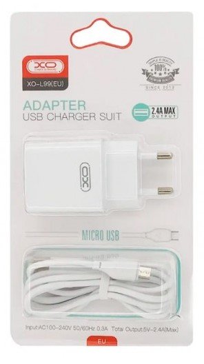 XO L99 Φορτιστής με Θύρα USB-A και Καλώδιο Micro USB Λευκός